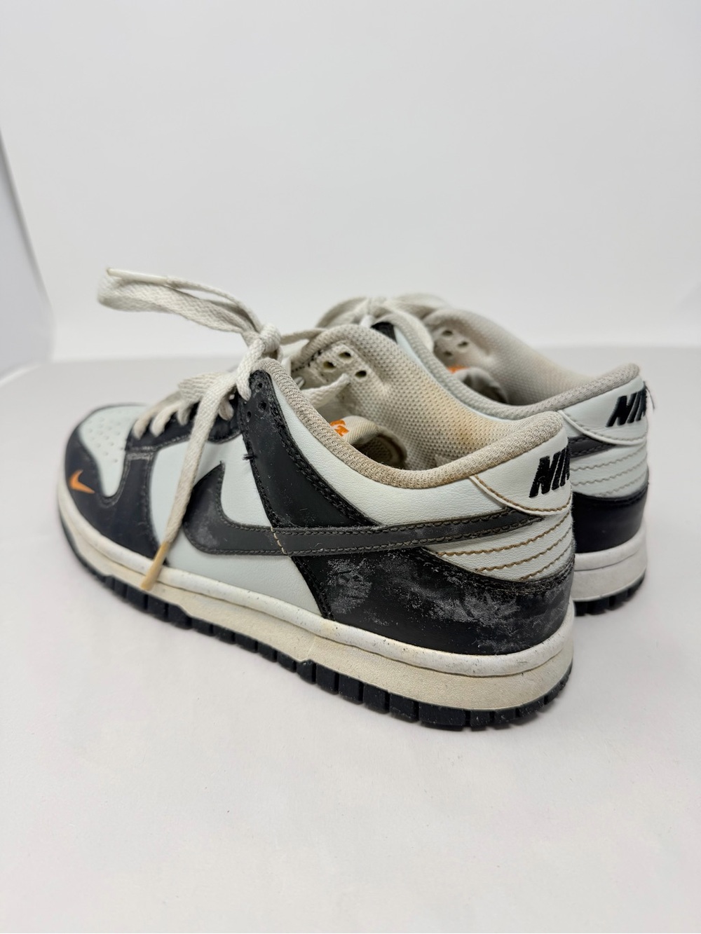 Size 4.5 Y Nike Dunk Low Black White Orange Swoosh Sneakers Y2K Skater - Picture 5 of 10